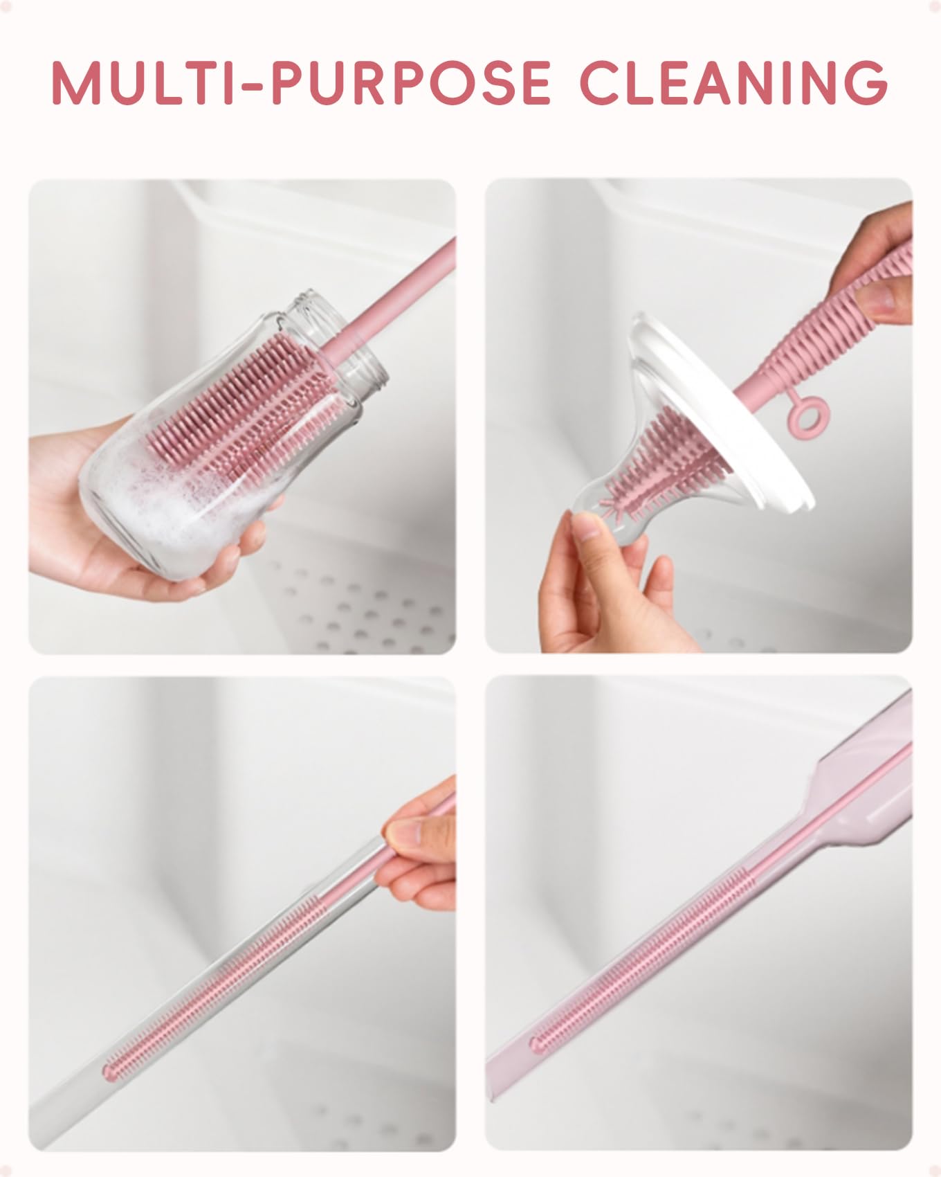Silicone Cleaning Brush Kit,Water Bottle and Straw Cleaner Brush Set for Tumbler,Baby Bottle,Breast Pump Part,Nipple,Sippy Cup,Glass,Dishwasher Safe,BPA Free,3 Pcs