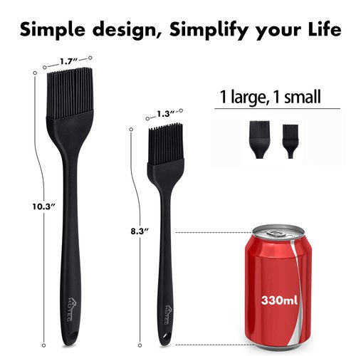 HOTEC 600℉ Heat Resistasnt Basting Brushes, BPA Free Silicone Pastry Brush, Spread Oil Butter Sauce Marinades for BBQ Grill Barbecue Baking Kitchen Cooking Dishwasher Safe (Black 2)