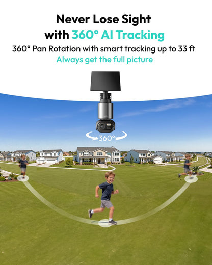 BOTSLAB 4K Security Cameras Wireless Outdoor, Add-On Camera Must Be Connected to Base Station, Solar Outdoor Camera with Full Color Night Vision, No Subscription, AI Recognition, 360° PT, 2.4GHz WiFi
