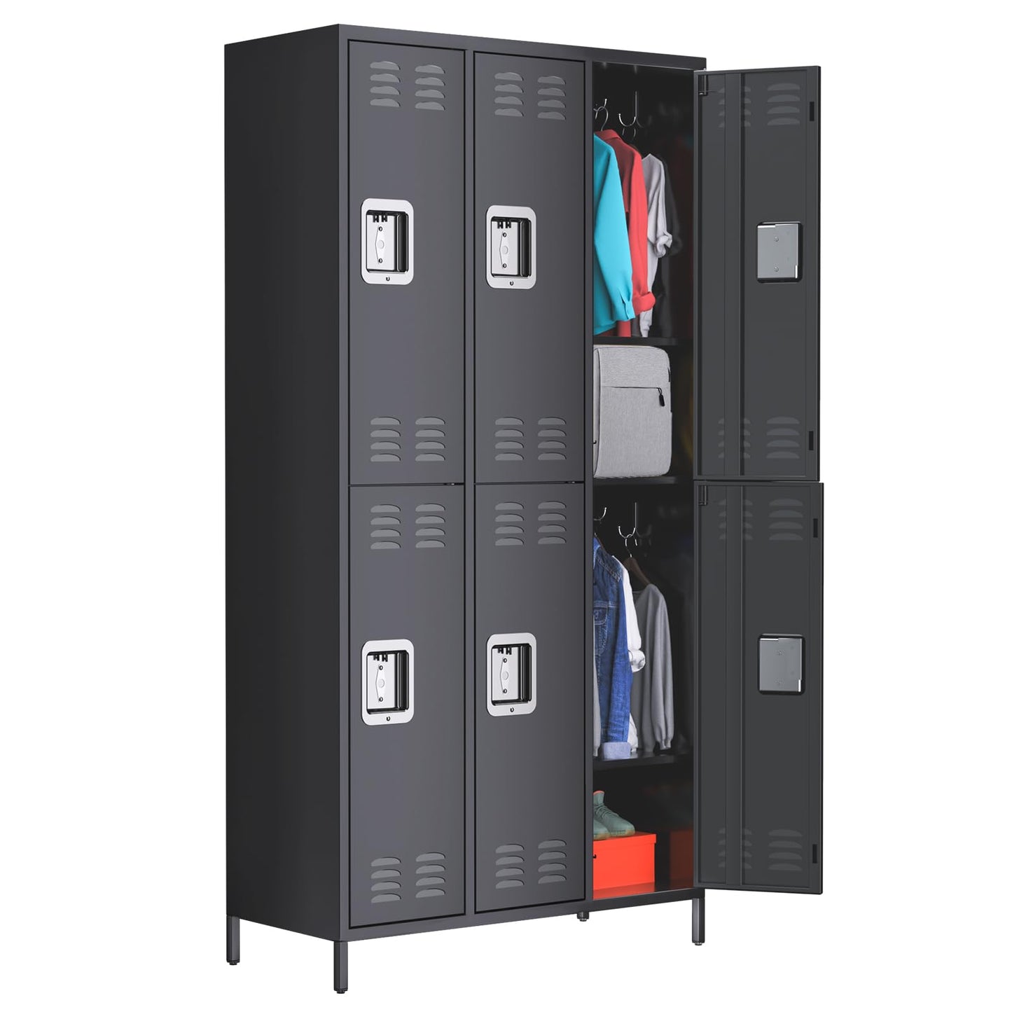 Towallmark Metal Storage Locker with 6 Doors, Metal Locker for Employees with 18 Hooks for Garage School Office Gym Home, Assembly Required, Black