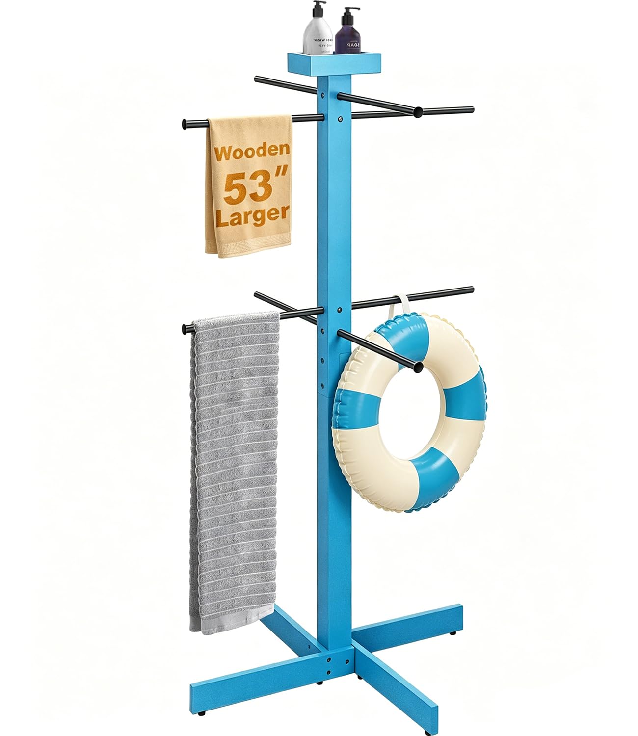 Pool Towel Rack Outdoor, 53in Wood Pool Towel Holder Stand with 4 Adjustable Bars, Outdoor Towel Rack for Pool Area Outside, Waterproof Freestanding Towel Drying Rack for Poolside, Hot Tub, Spa,Beach