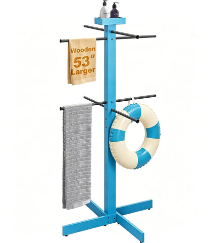 Pool Towel Rack Outdoor, 53in Wood Pool Towel Holder Stand with 4 Adjustable Bars, Outdoor Towel Rack for Pool Area Outside, Waterproof Freestanding Towel Drying Rack for Poolside, Hot Tub, Spa,Beach