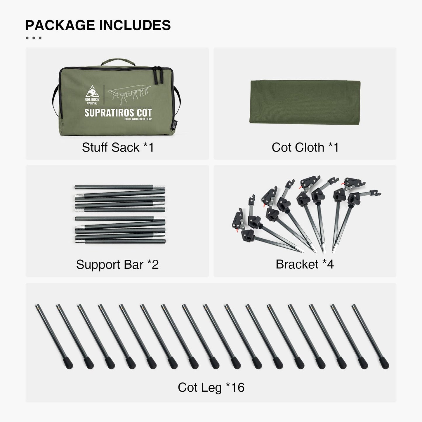ONETIGRIS SUPRATIROS Extra Large Camping Cot, Height Adjustable Oversized Sleeping Cot with Extending Legs for Camping, Car Trips, Truck, Beach, Office Nap, Sturdy Supports Up to 400lbs (Ranger Green)