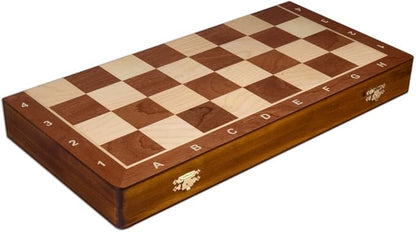 Wegiel Handmade European Professional Tournament Chess Set - Wooden 21 Inch Folding Board with Felt Base &amp Hand Carved Chess Pieces - Compartment Inside The Board to Store Each Piece