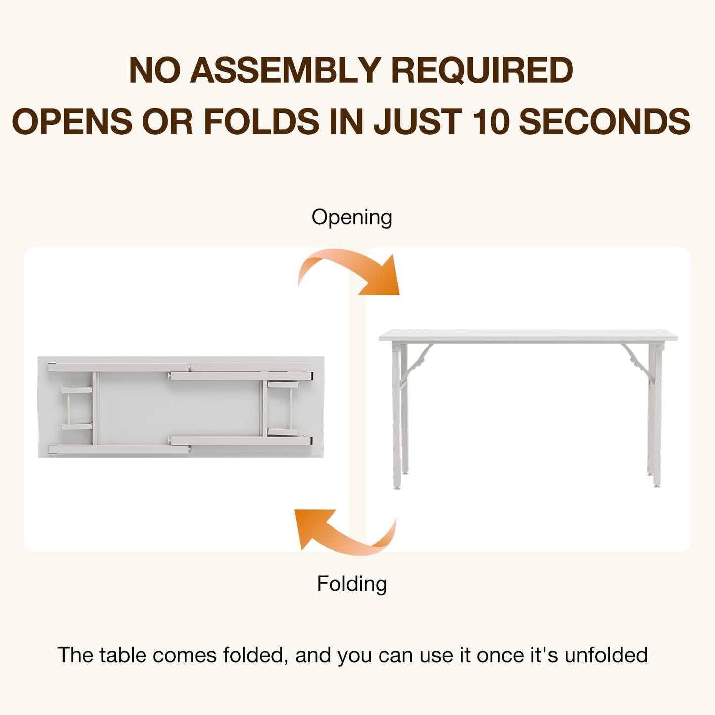 TEMI Long Computer Desk Folding Table - 55.1" Foldable Office Desk, No Assembly, Perfect Writing Table for Bedroom or Apartment, Portable Large Desk or Study Table with Compact Design, White Ash