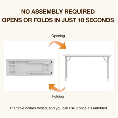 TEMI Long Computer Desk Folding Table - 55.1" Foldable Office Desk, No Assembly, Perfect Writing Table for Bedroom or Apartment, Portable Large Desk or Study Table with Compact Design, White Ash
