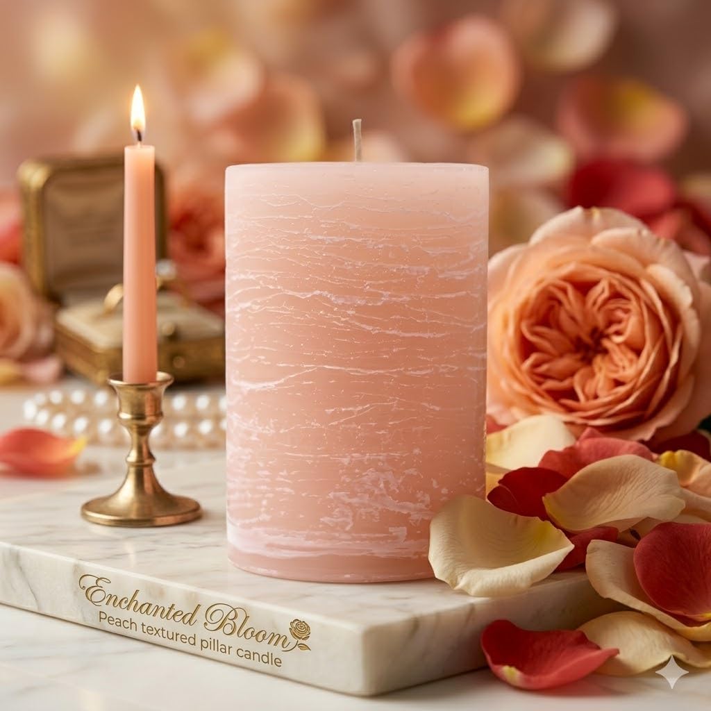 Modern Candle Design Large Unscented Rustic Nordic Pillar Candle Handmade in the USA (Peach Blush)