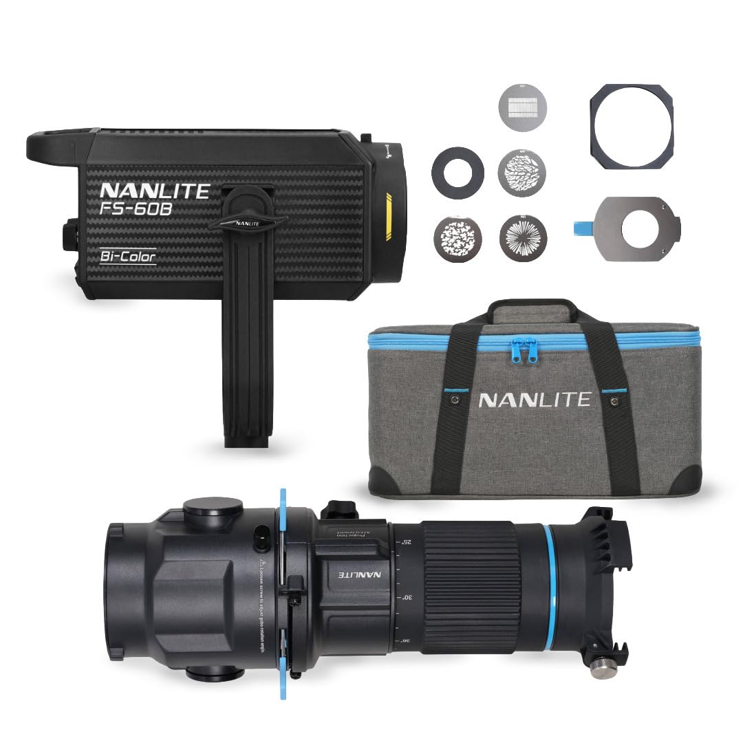 Nanlite FS-60B Bi-Color LED Portable Studio Spotlight with App Control and Projection Attachment for FM Mount with High-Precision Optics Bundle (2 Items)