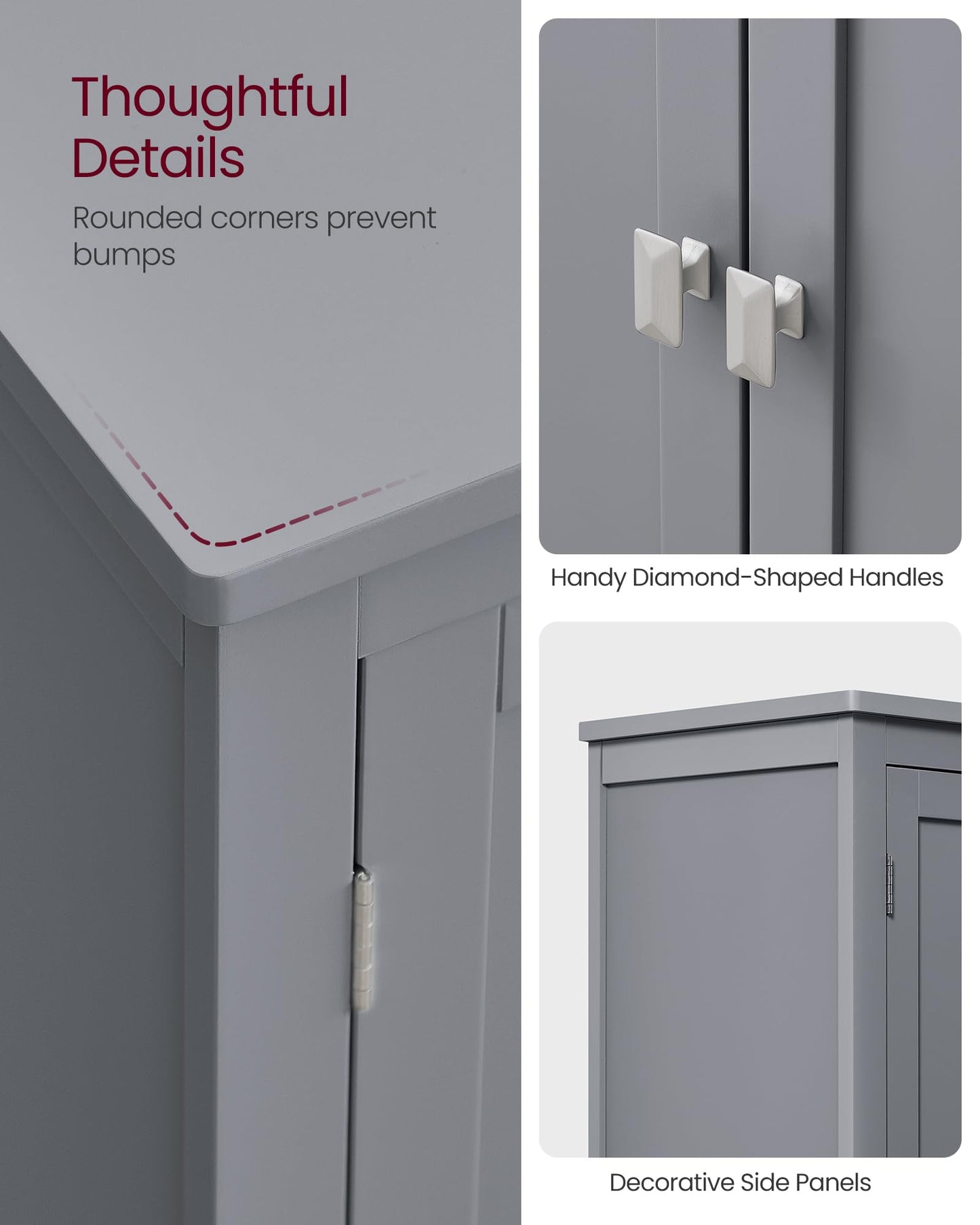 VASAGLE Floor Storage Cabinet, Freestanding Storage Unit with 4 Doors, Adjustable Shelves, 11.8 x 23.6 x 43.3 Inches, for Entryway, Bathroom, Dove Gray UBBC552P36V1