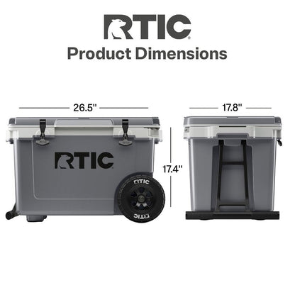 RTIC 52 Quart Ultra-Light Wheeled Hard Cooler Insulated Portable Ice Chest Box for Beach, Drink, Camping, Picnic, Fishing, Boat, Barbecue, 30% Lighter Than Rotomolded Coolers, Dark Grey & Cool Grey
