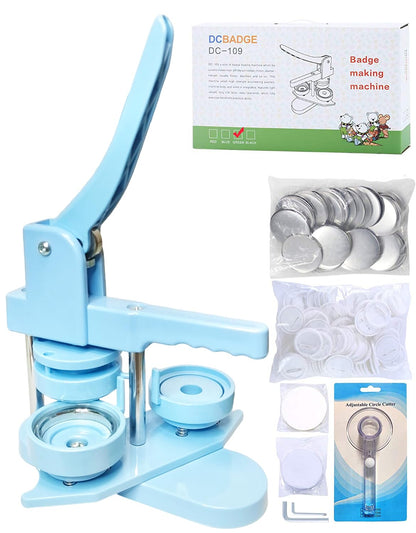 DCBADGE Button Maker Machine, Button Pin Maker (3rd Gen) Installation-Free DIY, Button Press Machine Kit with Free Button Parts&Circle Cutter&Wrench Gadget (Light Blue, 58mm（2.25in）)