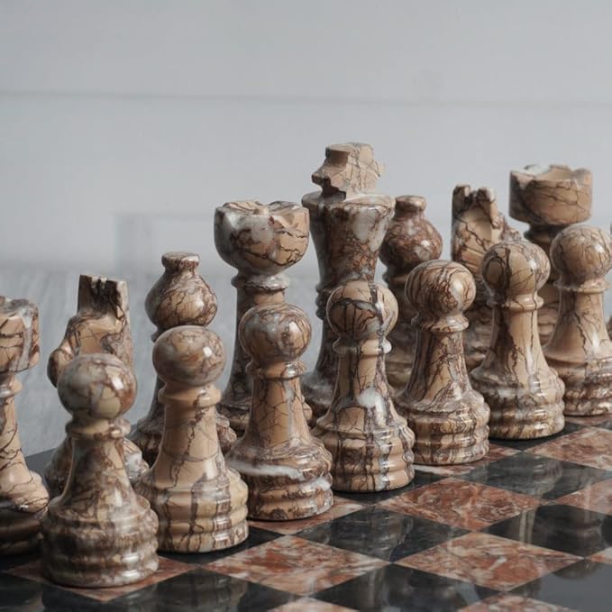 Radicaln Marble Chess Figures 3.5'' Inches Black and Marinara Handmade Chess Pieces Game for Adults Marble Chess Set Figures Chess Board Game