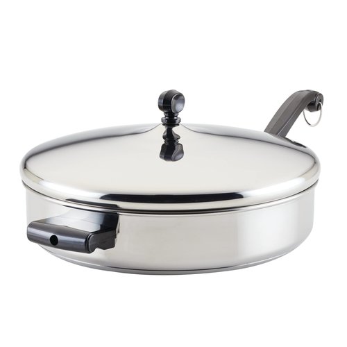 Farberware Classic Saute Pan / Frying Pan / Fry Pan with Lid and Helper Handle - 4.5 Quart, Silver, 50012