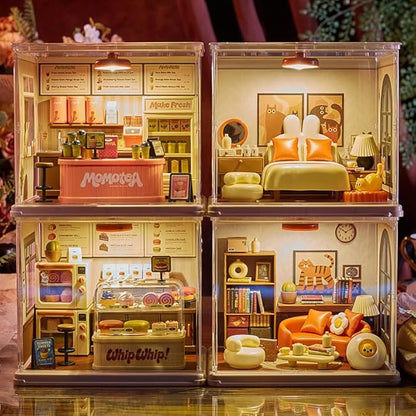 Cute Bedroom DIY Miniature House Building Toy Dollhouse Set with LED Creator Playset Suitable for Mini Figures Construction Toys Diorama Kit Gifts for Adults