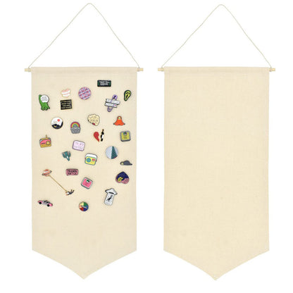 Hixixi 2pcs DIY Blank Canvas Flags Banners Stand Enamel Pin Brooch Collection Lapel Badge Storage Display Decorative Wall Hanging Banner Holder with Rod