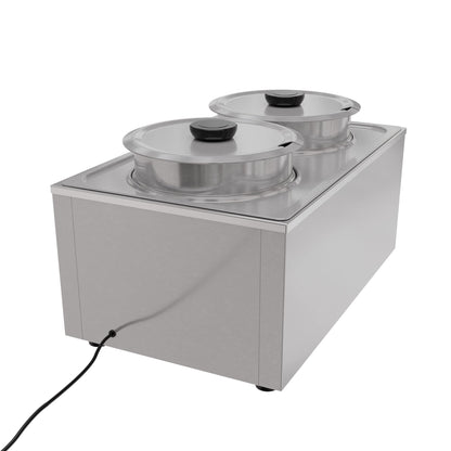 KoolMore Commercial Bain Marie Countertop Food Warmer, Soup Station, and Buffet Table Server with Two Serving Pots and Tap, Stainless-Steel Steamer with Auto Shut Off (CFW-4T), Silver