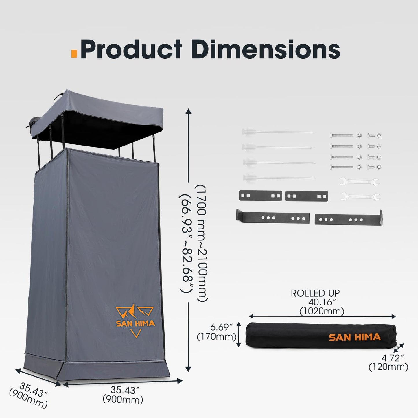 Sanhima Hotham Overland Aluminium Rooftop Tent w/Shower Tent - 3 Person, Modern Style, Black, Waterproof, 4 Season, Car Camping, 78.74" x 52.36" x 58.27"