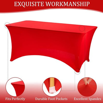 JALANCY 2 Pack 6FT Spandex Table Covers Washable Wrinkle Resistant Stretch Table Cloth for Folding Table Wedding Party Birthday Banquet Bar Events（Red）