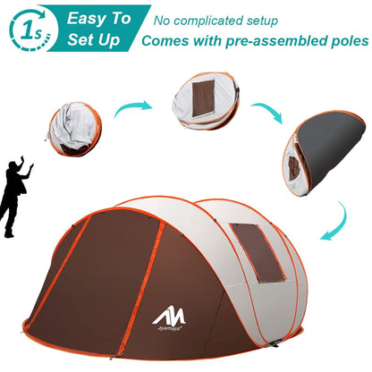 AYAMAYA Pop Up Tent 6 Person Easy Pop Up Tents for Camping with Vestibule, Double Layer Waterproof Instant Setup Popup Tent Big Family Camping Tents Beach Pop-up Tent Space for 2/3/4/5/6 People Man