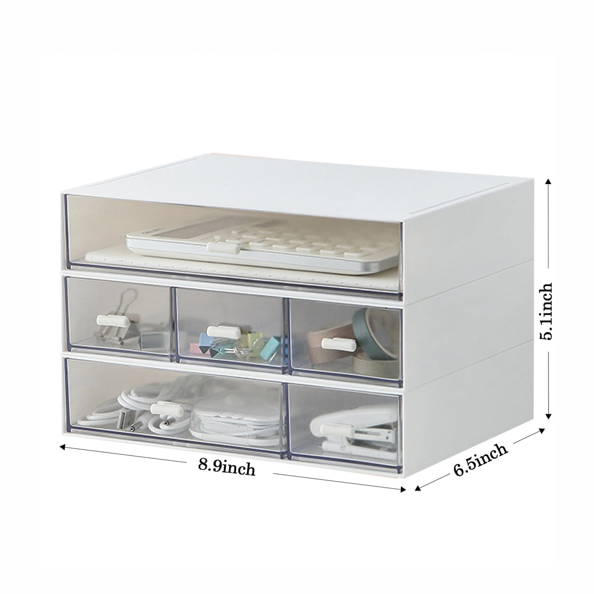 MILULUGO Desk Organizer with 6 Drawers, Makeup Organizer, Plastic Cosmetic Organizer, Bathroom Organization Boxes, Desktop Storage Box(White)