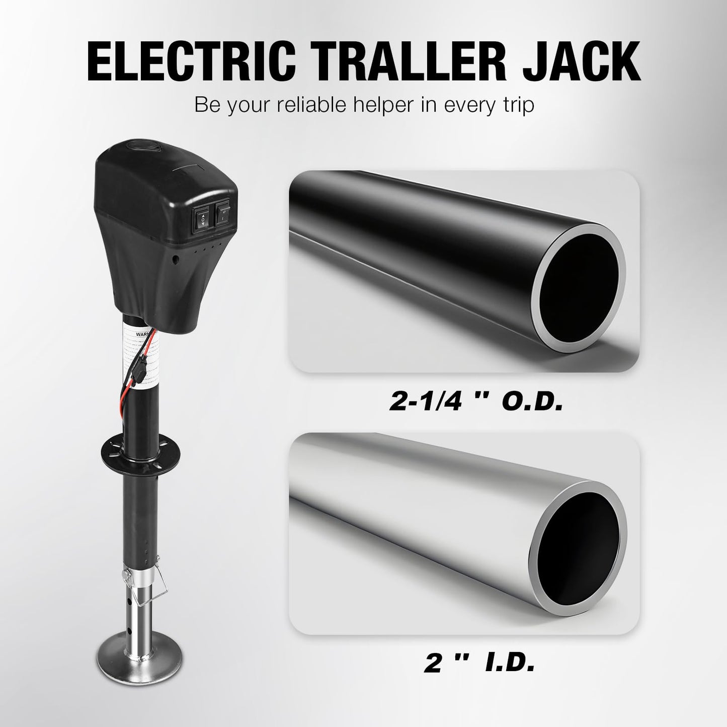 YELLOW JACKET Electric Trailer Jack 9"-32.5", 5000lbs Power Tongue Jack with Waterproof Protective Cover & LED Light for Travel Trailer Camper, RV
