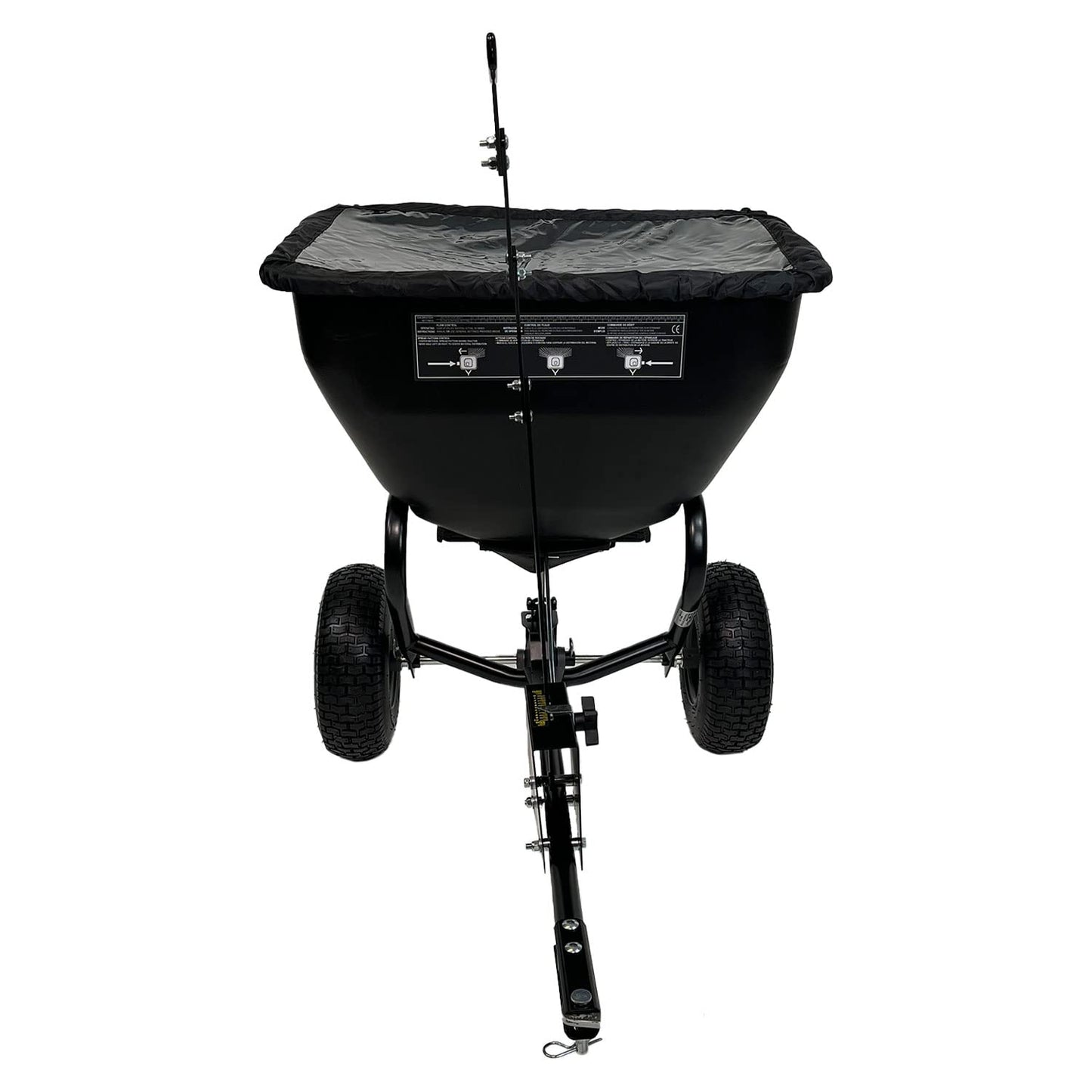 Brinly BS361BH-A Deluxe Tow Behind Broadcast Spreader with Extended Easy-Reach Handle and Weatherproof Cover, 175 lb.