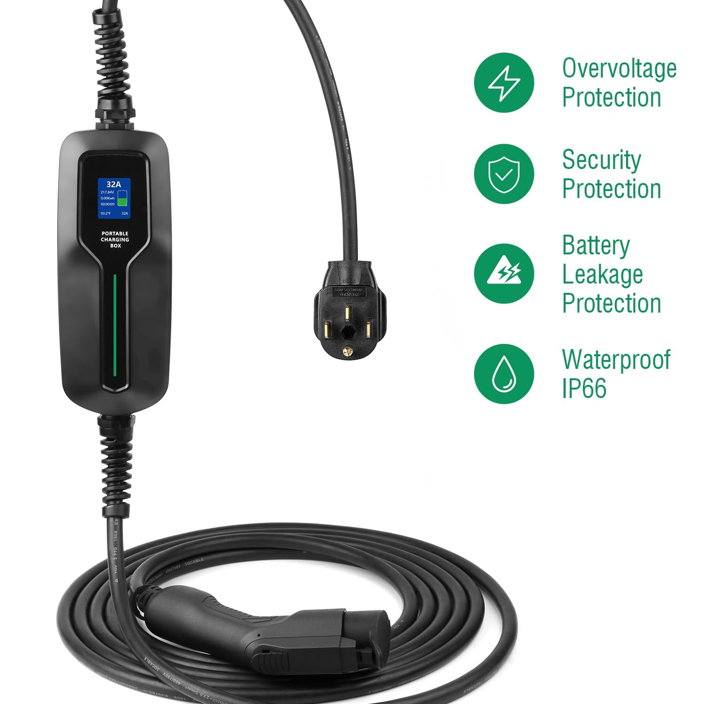 LEFANEV 32 Amp EV Charger Level 2,(NEMA 14-50, 32A/20ft,7.68KW) Portable Electric Vehicle Charging Station for Electric and Hybrid Vehicles