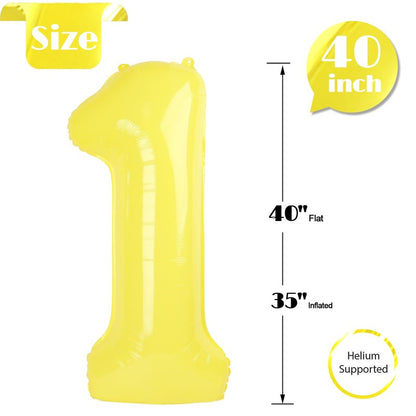 Yellow Number 1 Balloon 40 Inch, 1st Birthday Balloon for Baby Boy Girl Toddler First Birthday Decorations, Shiny Yellow Party Supplies