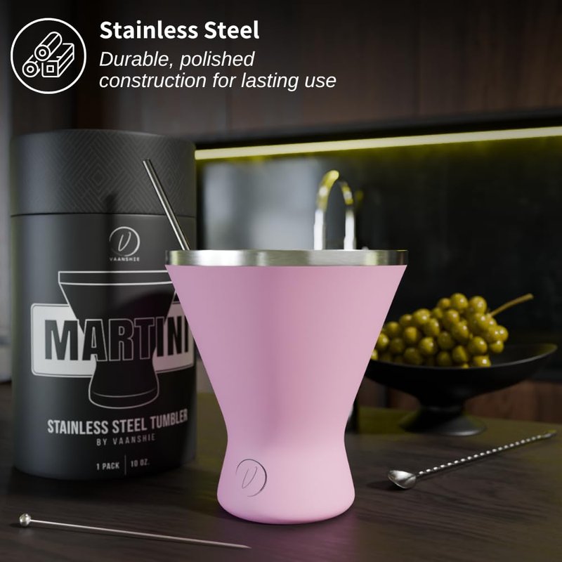 Mother’s Day Gift for Mom - [Pack of 1, Pink] Stainless Steel Martini Glass, Unbreakable Metal Cocktail Glass, Unique Gift for Women Wife, 10oz Elegant Drinkware