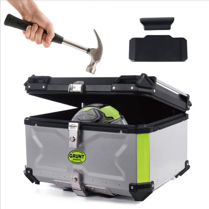Letusto GRUNT SPORTS 65L Motorcycle Tail Box Top Case - Scooter Universal Storage Trunk – Waterproof Aluminum Luggage Tour Helmet Box with Security Lock - Includes Back Cushion (Silver, 65L)
