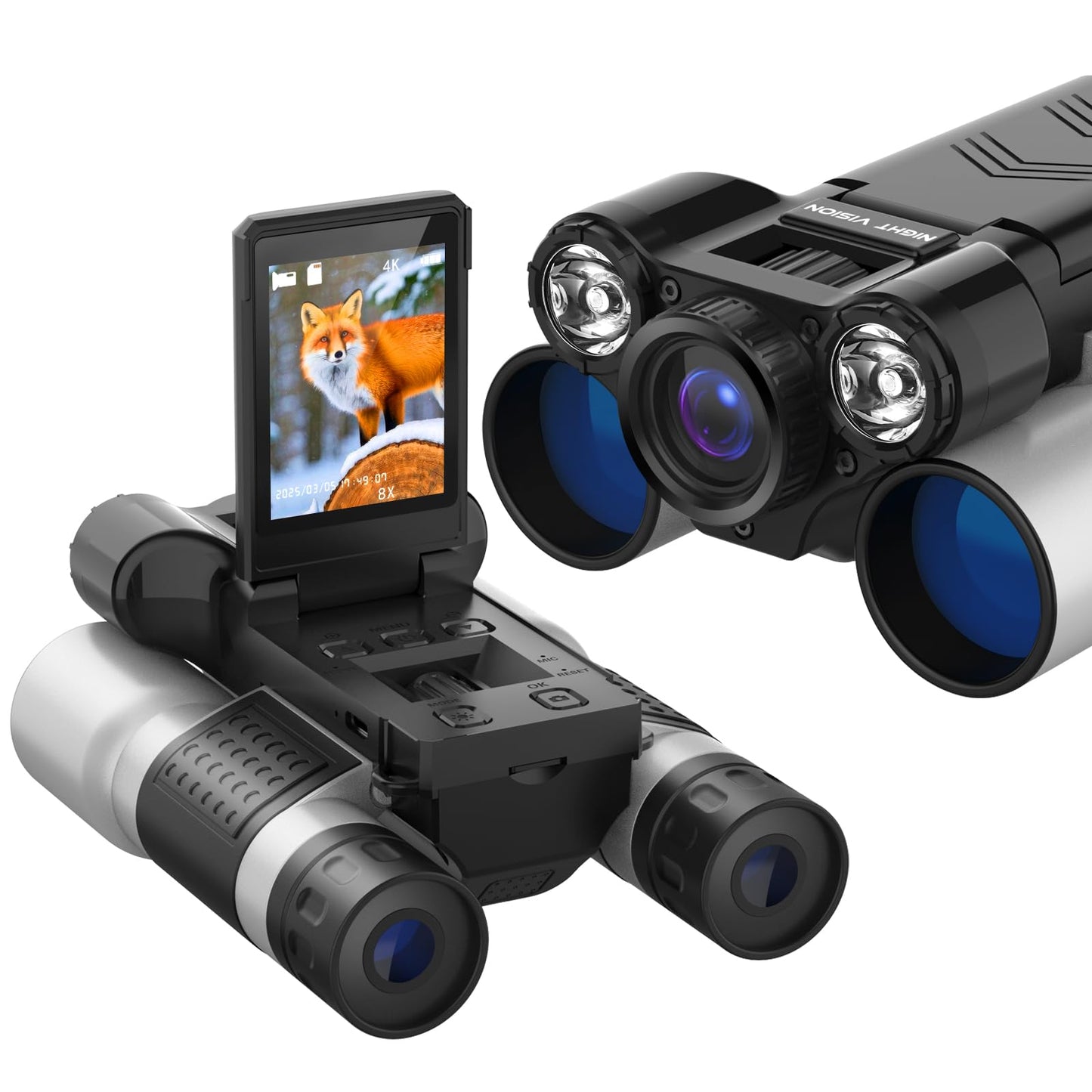 Digital Night Vision Binoculars with 2.4" IPS Screen, 12X Zoom Infrared Binoculars with Camera, Built-in Display, Includes 32GB Memory Card for Bird Watching, Hiking, Travel