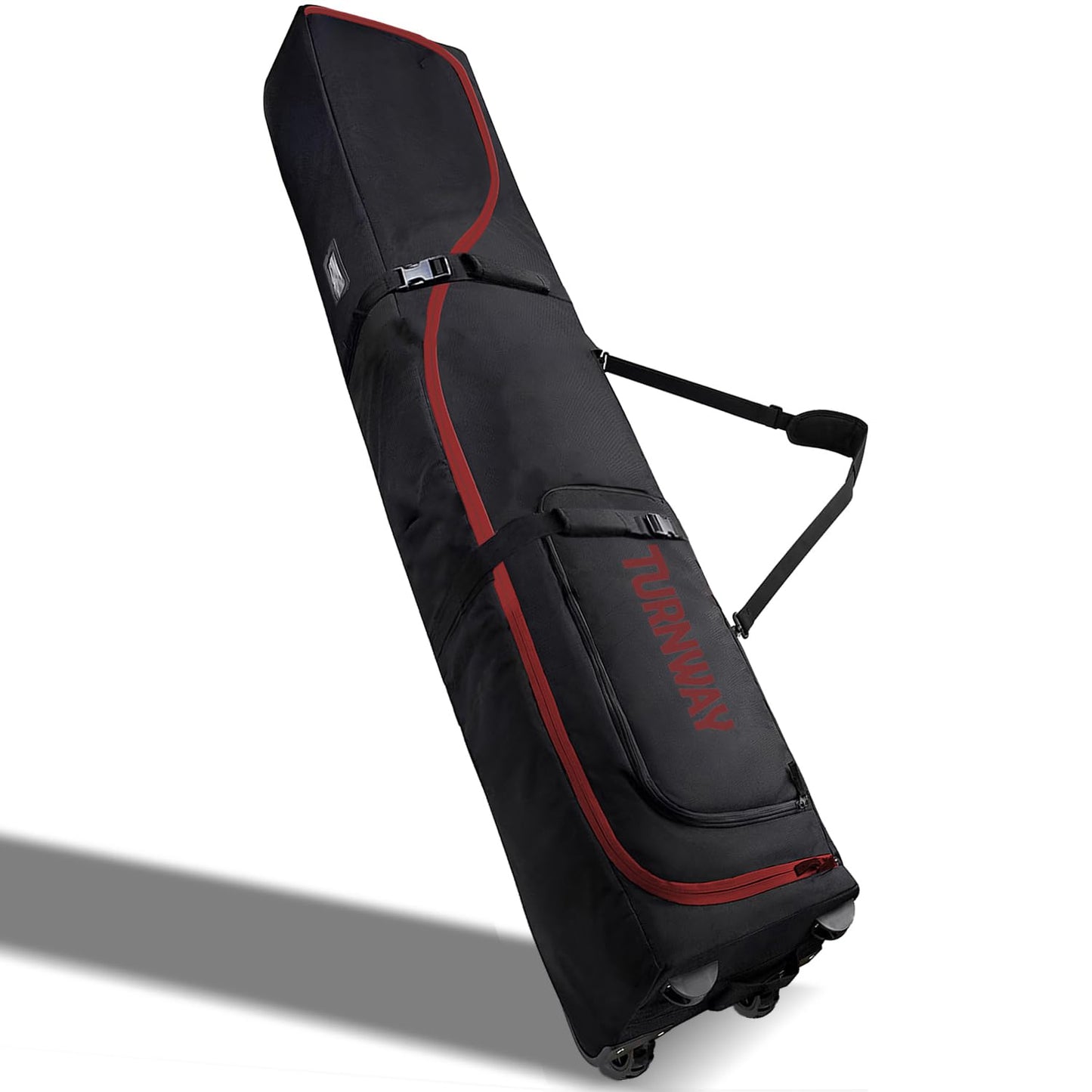 TurnWay Padded Ski Bag with Wheels for Air Travel, Double Rolling Snowboard Bag Heavy Duty Waterproof for Storage & Transportation of Snowboard/Ski Gear (Black-Red)