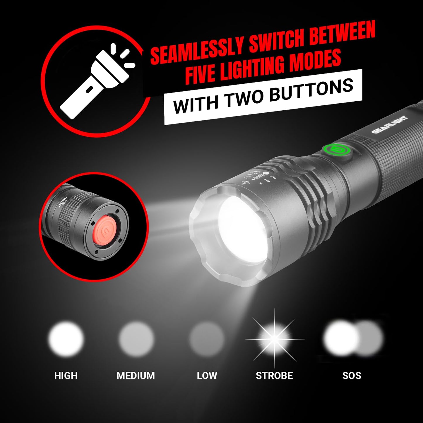 GearLight S2000 LED Rechargeable Flashlight High Lumens - Super Bright, Powerful, Mid-Size Tactical Flashlight for Outdoor Activity & Emergency Use