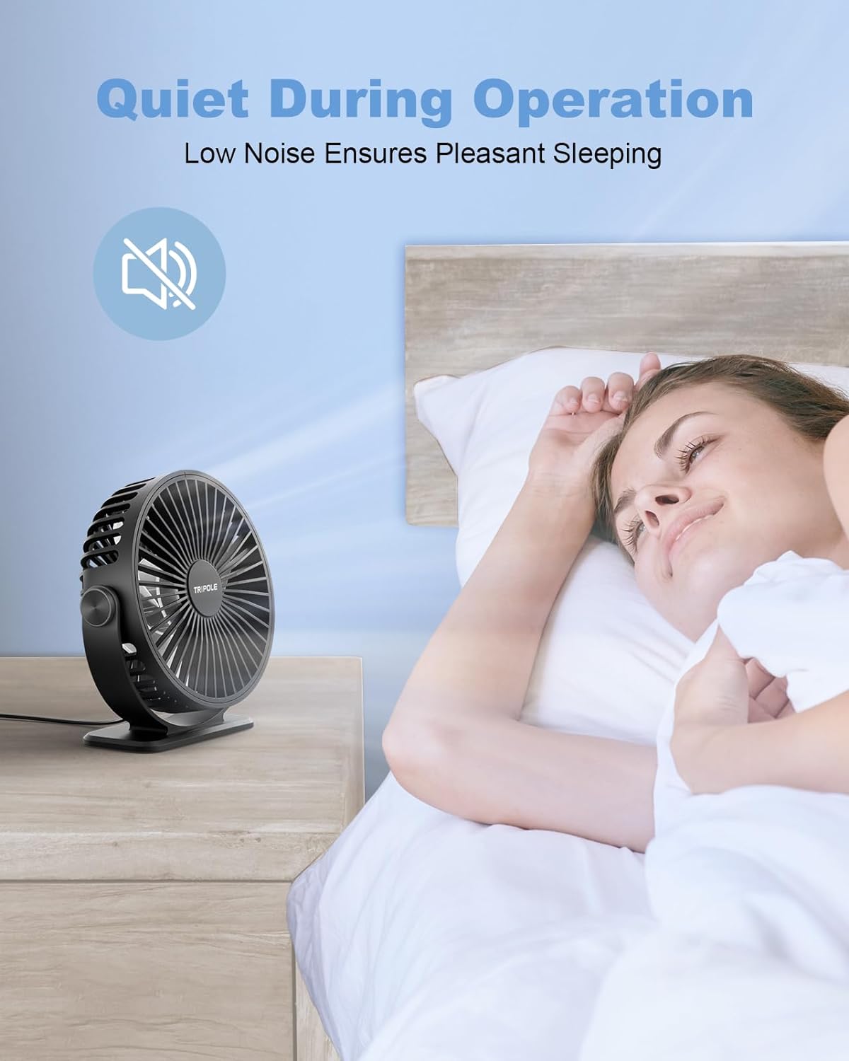 TriPole USB Powered Desk Fan - Portable Mini Fan with 3 Adjustable Speeds & 360° Rotation | Black, 4.9ft Cable