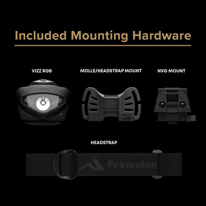 Princeton Tec Vizz 550 RGB MPLS Headlamp – 550 Lumen LED, Red Green Blue Mode Options, IPX7 Waterproof Housing, Helmet Mount Kit Included, Lightweight Professional Tactical Light