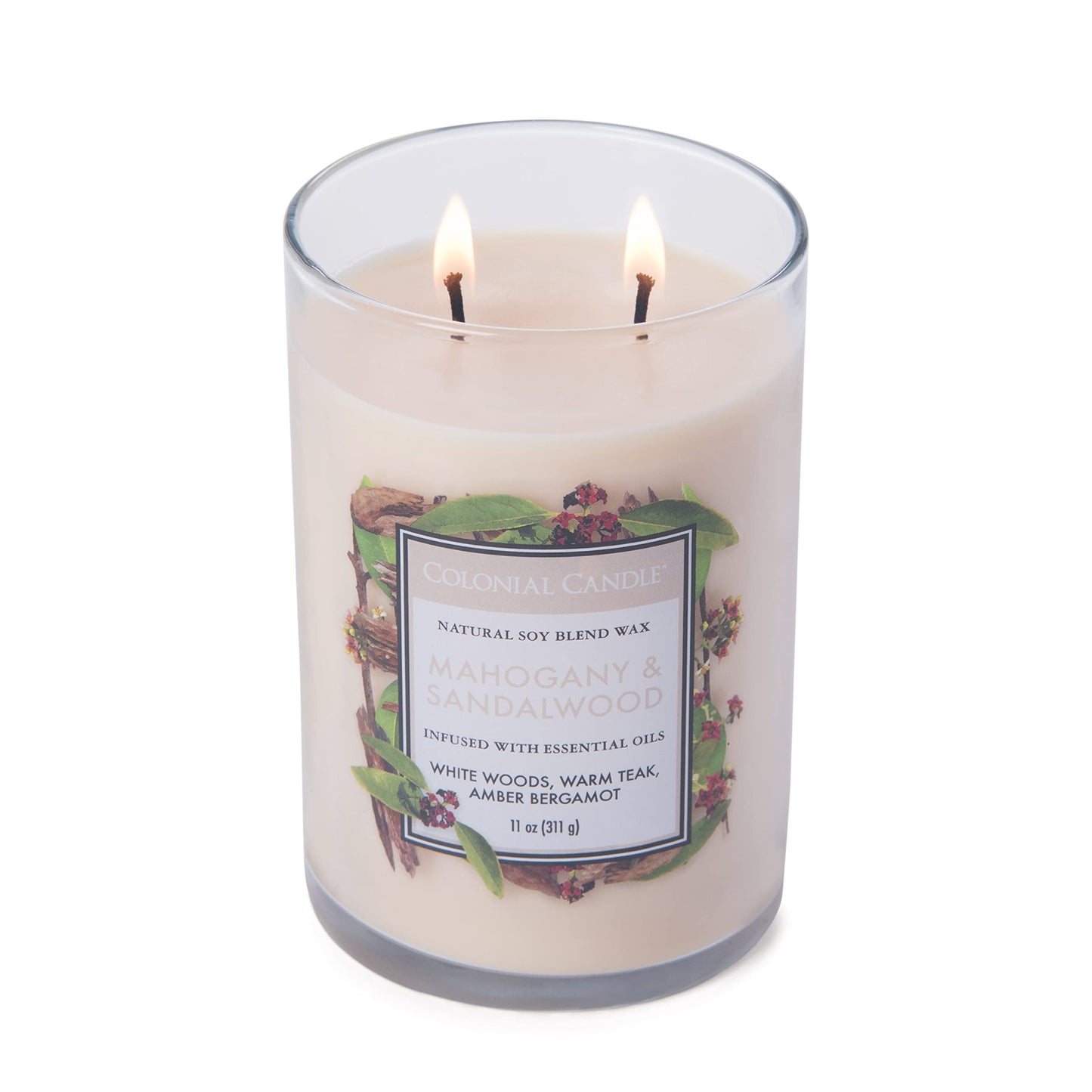 Colonial Candle Mahogany & Sandalwood Scented Jar Candle, Classic Cylinders Collection, 2 Wick, Brown, 11 oz - Up to 80 Hours Burn