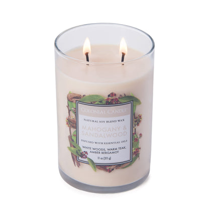 Colonial Candle Mahogany & Sandalwood Scented Jar Candle, Classic Cylinders Collection, 2 Wick, Brown, 11 oz - Up to 80 Hours Burn