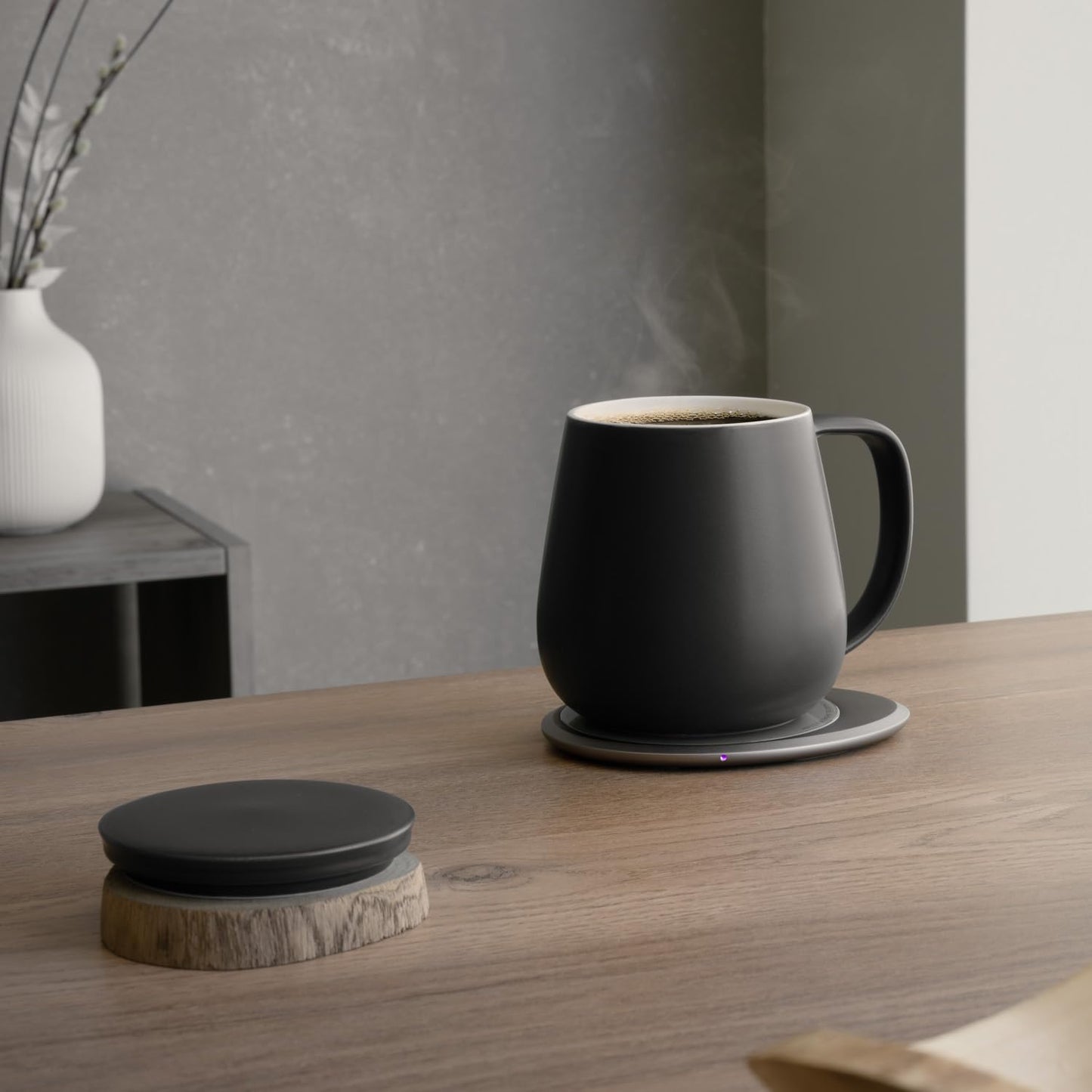 OHOM Ui+ Self-Heating Mug Set – Inkstone Black | 18 fl oz Ceramic Coffee & Tea Mug with Heating Pad