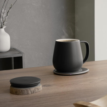 OHOM Ui+ Self-Heating Mug Set – Inkstone Black | 18 fl oz Ceramic Coffee & Tea Mug with Heating Pad