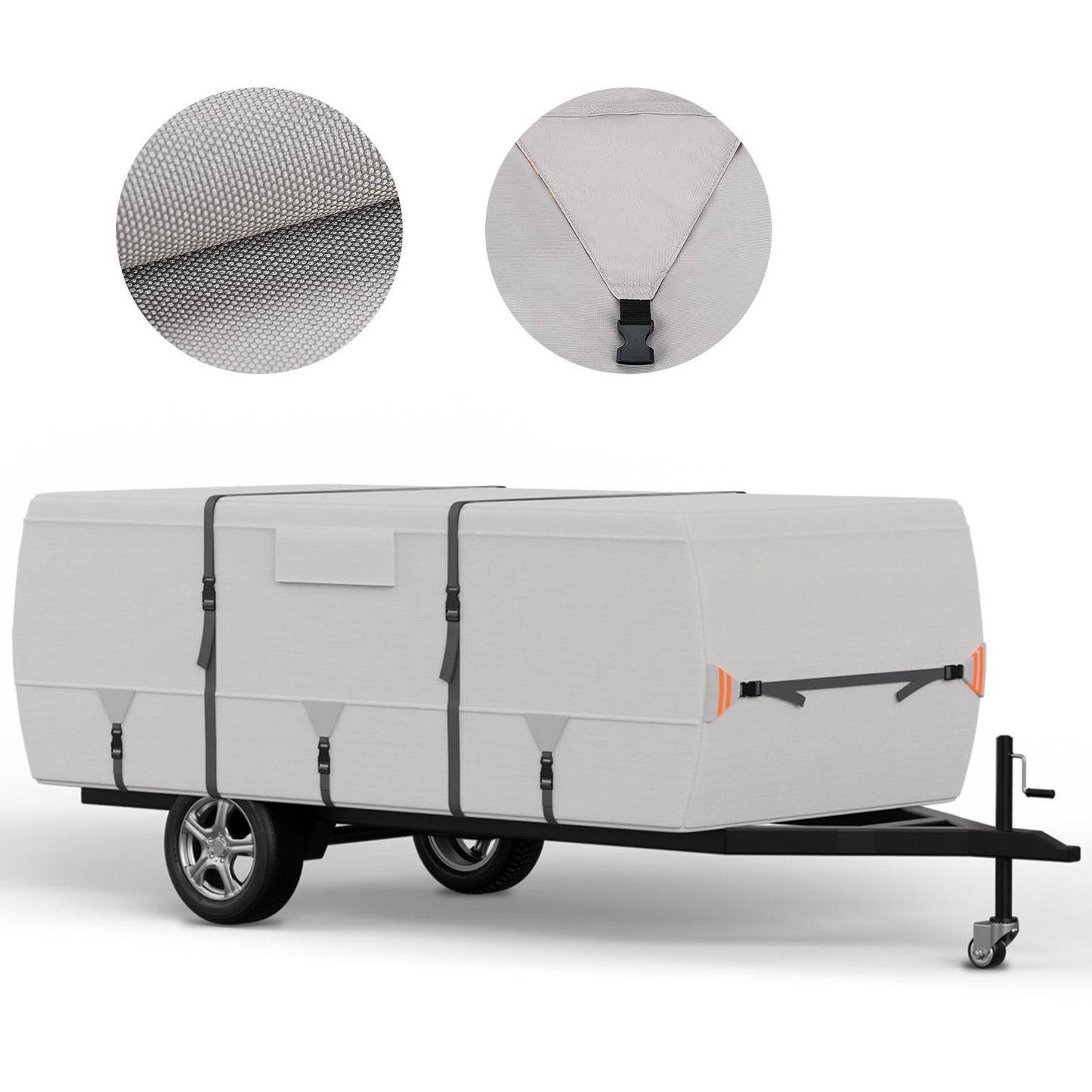 True 900D Oxford Tearproof Anti-Scratch Pop Up Camper Tent Trailer Cover 100% Waterproof Anti-UV Folding Camping Trailer RV Cover with 7 PCS Reinforced Windproof Straps for Motorhome (Gray, 14'-16')