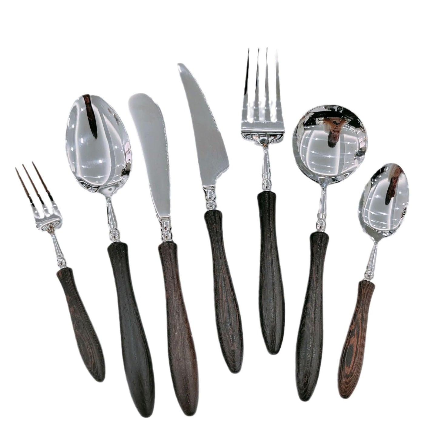 42PCS Utensils Wood Handle Silverware Set Cutlery Set for 6 ZILNEHZ Flatware Luxury Utensil Sets Stainless Steel for Kitchen Include Fork Knife Spoon Tableware for Kitchen Hotel Banquet Seder