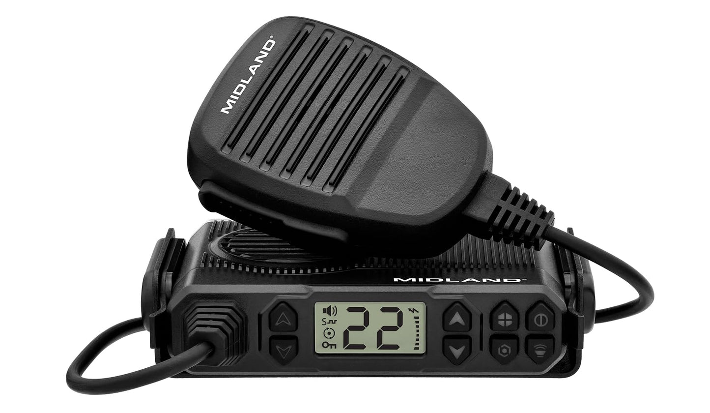 Midland – MXT105 - 5 Watt GMRS MicroMobile Two Way Radio - Off Roading Outdoor RZR Farm Trails Radio - External Magnetic Mount Antenna - NOAA Weather Alerts