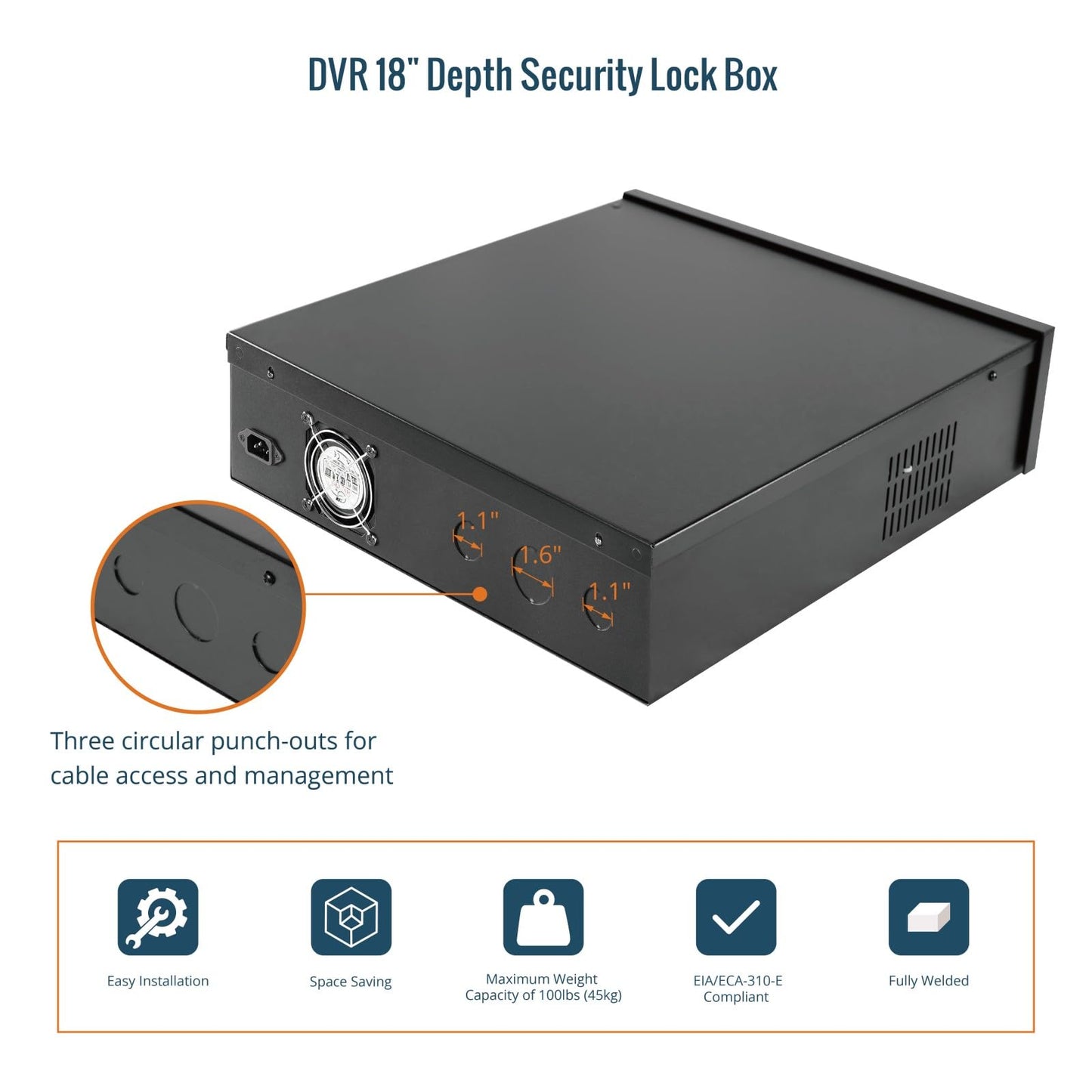 Tecmojo DVR Lock Box with Fan, Heavy Duty Electronics Security Box for NVR, POE Switch, Document, Metal Security Storage in Stores, Office, Home(18×18×5in)