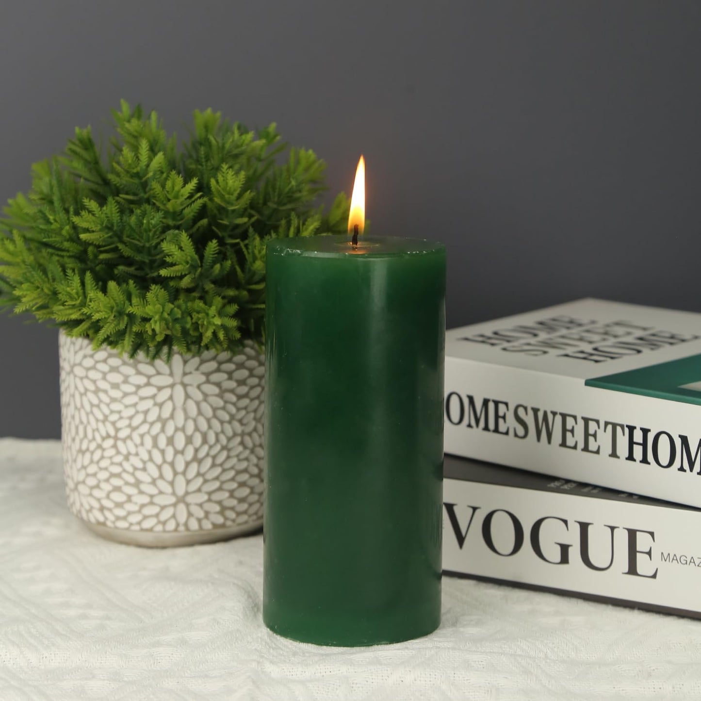 Weimingte Green Pillar Candles, Unscented Wax, 2.8x6 Inch, Smokeless Drip-Free, Set of 3, for Home Dining Room Christmas