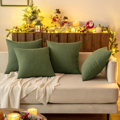 MIULEE Decorative Outdoor Throw Pillow Covers - Waterproof Faux Linen Cushion Cases | 22x22 Inch Dark Green (Pack of 2)