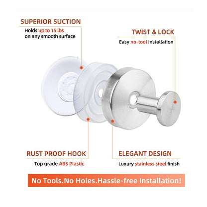 Suction Cup Hooks for Wreaths on Glass,Wreath Hangers for Front Door,2026 Upgraded Drill-Free Suction Cup Hooks for Over The Door/Glass Window/Bathroom Christmas Decor,Reusable Holder(2pcs silver)
