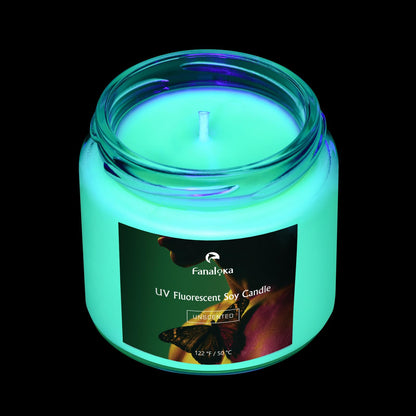 UV Fluorescent Soy Wax Low Temperature Candles, Low Heat Body Safe Candle for Night Party, Unscented, 122 °F, 5 oz, Peelable Wax (Green)