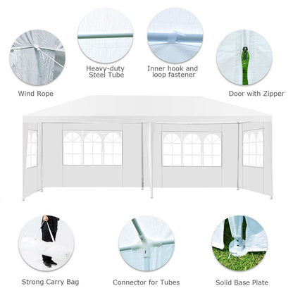ORALNER 10'x20' Outdoor Canopy Tent, White Wedding Party Tent with 6 Removable Sidewalls & Carrying Bag, Heavy Duty Camping Gazebo Pavilion for Patio, Garden and Backyard