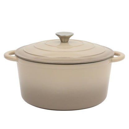 Gibson Home Addlestone 7 Qt Enameled Cast Iron Dutch Oven Pot with Lid – Round, Oven Safe to 500°F, Ideal for Bread Baking & Stews - Gradient Taupe