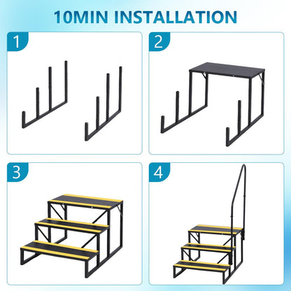 GarveeLife 3 Step RV Stairs with Handrail, Hot Tub Steps Metal with Non-Skid Tapes, Portable Stairs Steps for RV, Mobile Home Stairs Travel Trailers, Camper, Hot Tub, Ground-Pool for Indoor & Outdoor